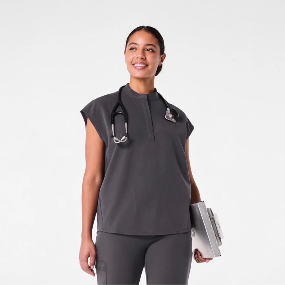 Figs Women's Rafaela Scrub Top in Charcoal Gray
